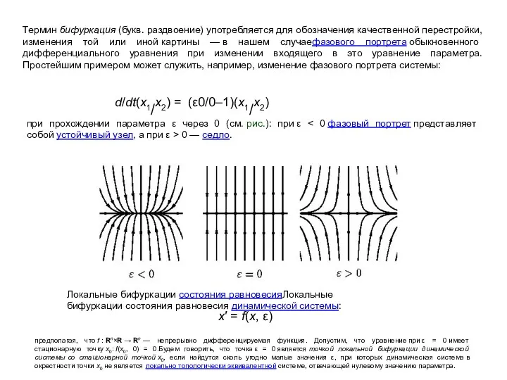 Термин бифуркация (букв. раздвоение) употребляется для обозначения качественной перестройки, изменения