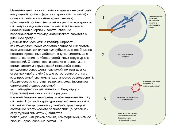 Ответные действия системы сводятся к ее реакциям: вторичный процесс (при