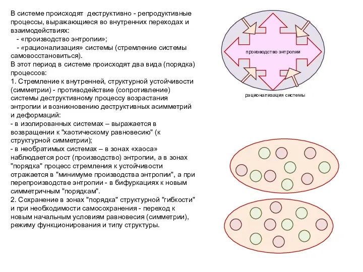 В системе происходят деструктивно - репродуктивные процессы, выражающиеся во внутренних