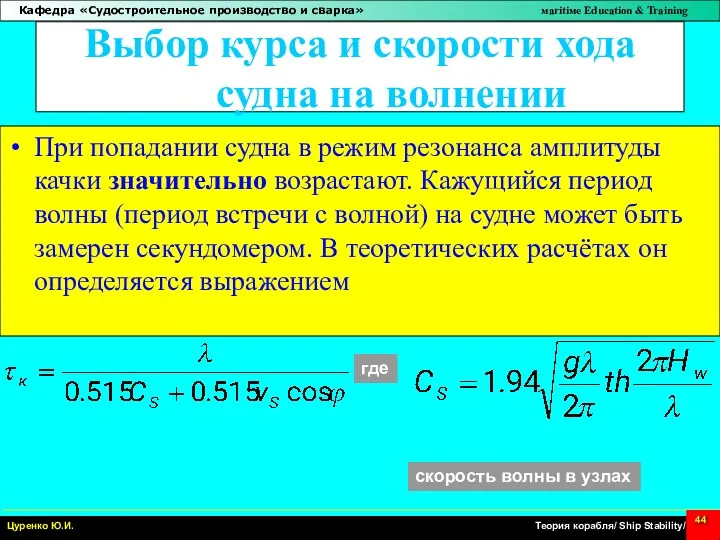 Выбор курса и скорости хода судна на волнении При попадании