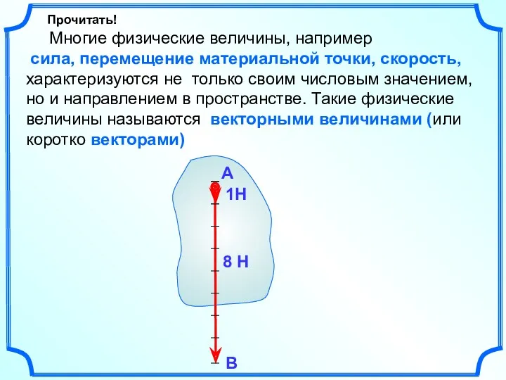 Многие физические величины, например сила, перемещение материальной точки, скорость, характеризуются