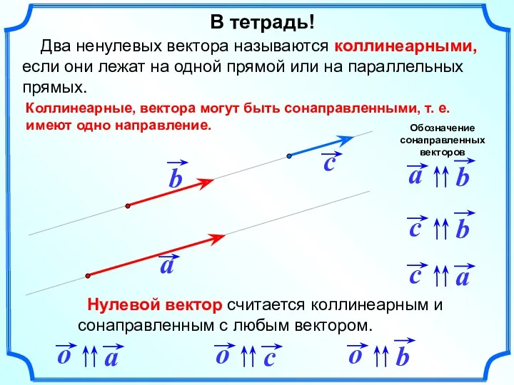 Два ненулевых вектора называются коллинеарными, если они лежат на одной прямой или на