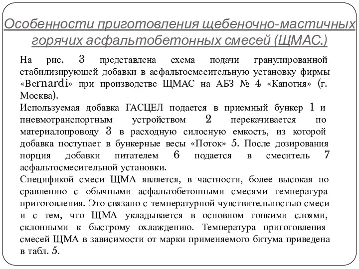 Особенности приготовления щебеночно-мастичных горячих асфальтобетонных смесей (ЩМАС.) На рис. 3