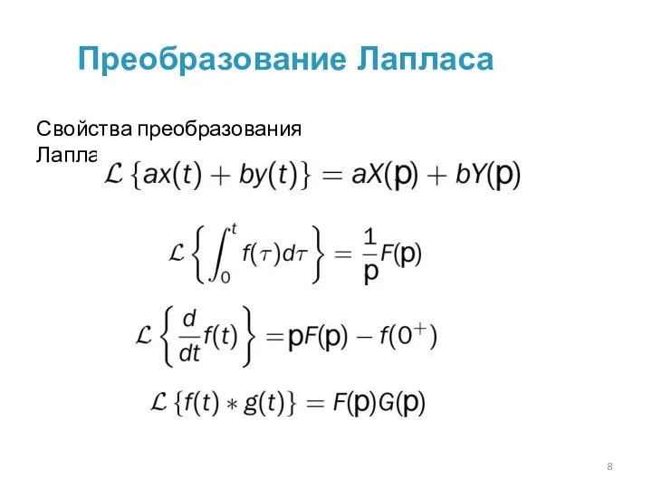 Преобразование Лапласа Свойства преобразования Лапласа