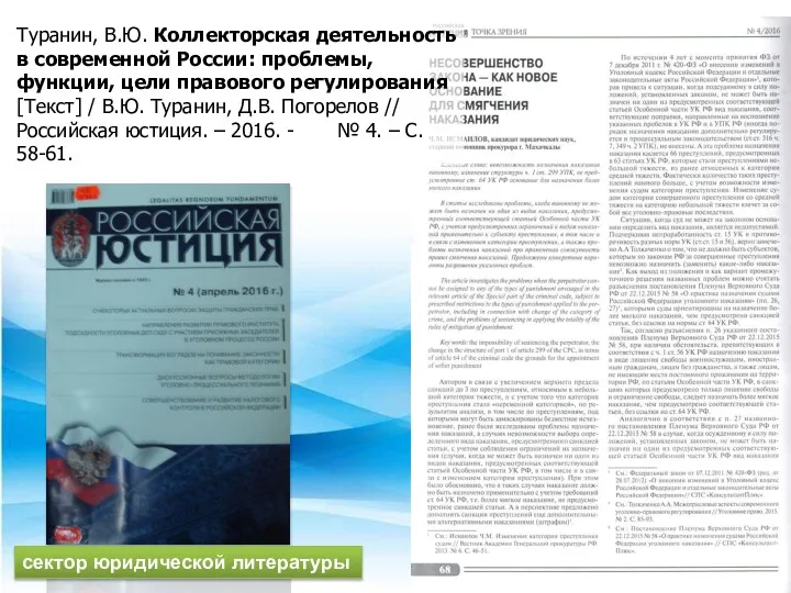 Туранин, В.Ю. Коллекторская деятельность в современной России: проблемы, функции, цели