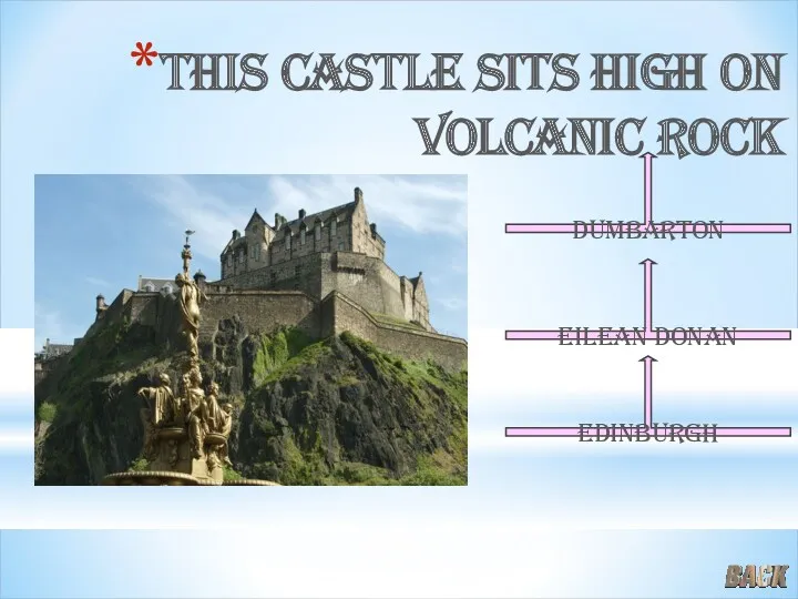 This castle sits high on volcanic rock Eilean donan Dumbarton Edinburgh