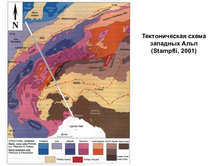 Тектоническая схема западных Альп (Stampfli, 2001)