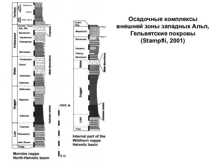 Осадочные комплексы внешней зоны западных Альп, Гельветские покровы (Stampfli, 2001)