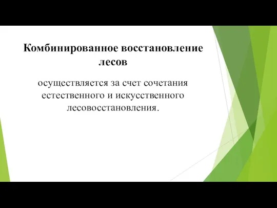 Комбинированное восстановление лесов осуществляется за счет сочетания естественного и искусственного лесовосстановления.