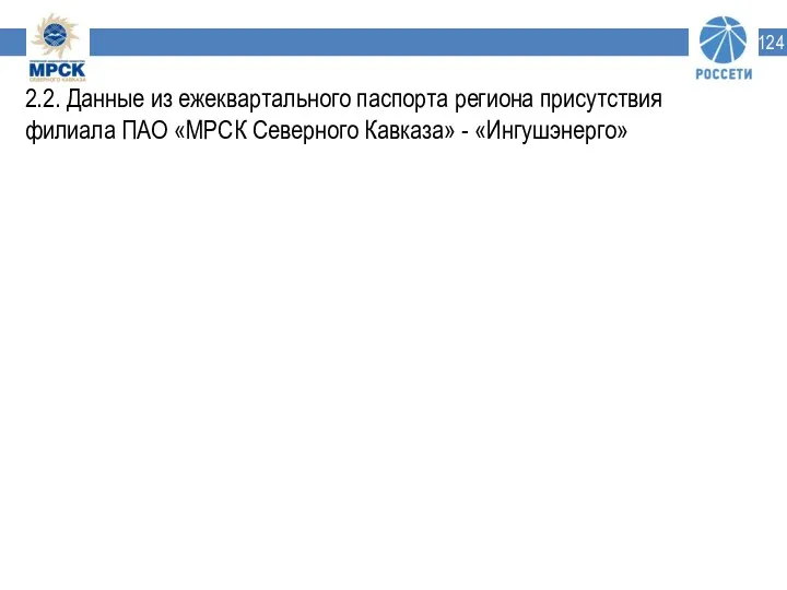 2.2. Данные из ежеквартального паспорта региона присутствия филиала ПАО «МРСК Северного Кавказа» - «Ингушэнерго»