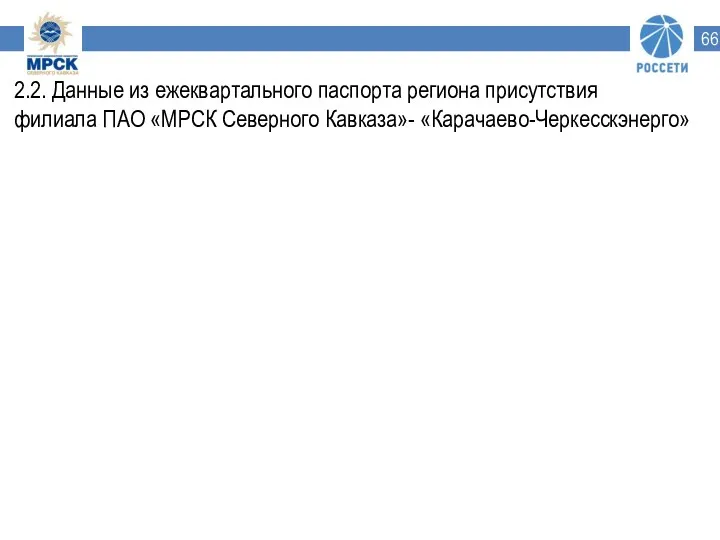 2.2. Данные из ежеквартального паспорта региона присутствия филиала ПАО «МРСК Северного Кавказа»- «Карачаево-Черкесскэнерго»