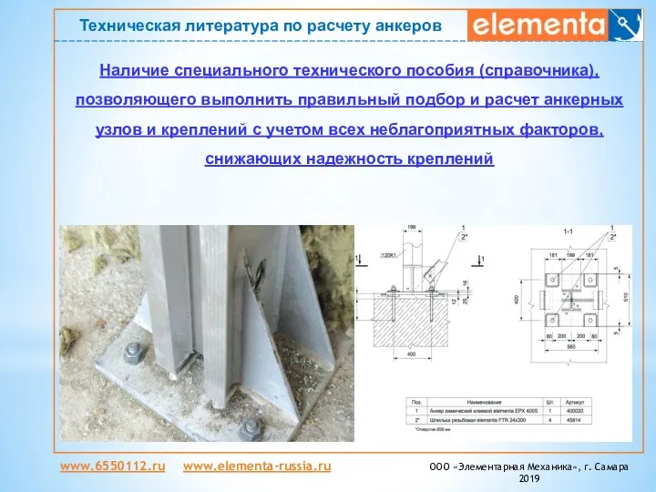 Техническая литература по расчету анкеров Наличие специального технического пособия (справочника),