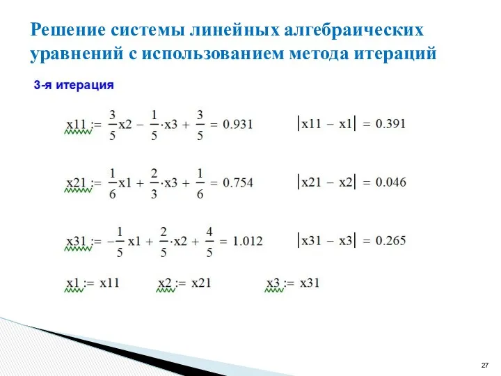 Решение системы линейных алгебраических уравнений с использованием метода итераций