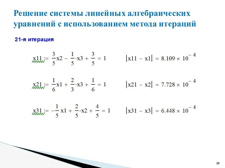 Решение системы линейных алгебраических уравнений с использованием метода итераций