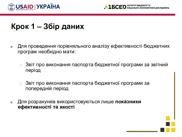 Крок 1 – Збір даних Для проведення порівняльного аналізу ефективності