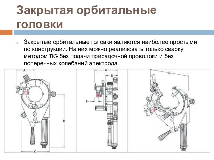 Закрытая орбитальные головки Закрытые орбитальные головки являются наиболее простыми по