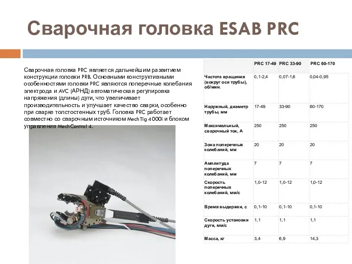 Сварочная головка ESAB PRC Сварочная головка PRC является дальнейшим развитием