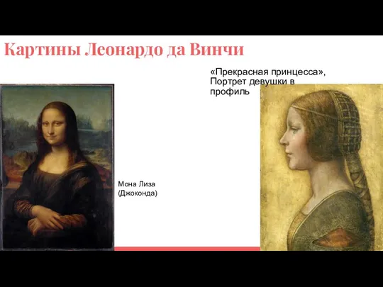 Картины Леонардо да Винчи Мона Лиза (Джоконда) «Прекрасная принцесса», Портрет девушки в профиль