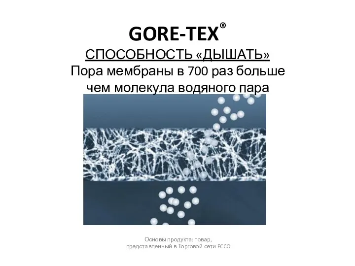 GORE-TEX® СПОСОБНОСТЬ «ДЫШАТЬ» Пора мембраны в 700 раз больше чем