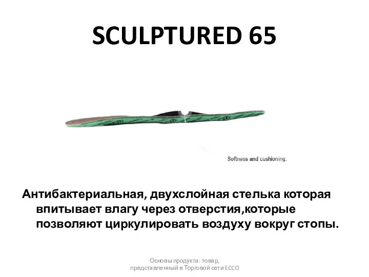 SCULPTURED 65 Антибактериальная, двухслойная стелька которая впитывает влагу через отверстия,которые