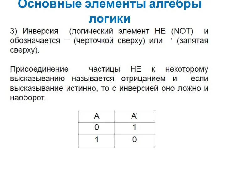 Основные элементы алгебры логики