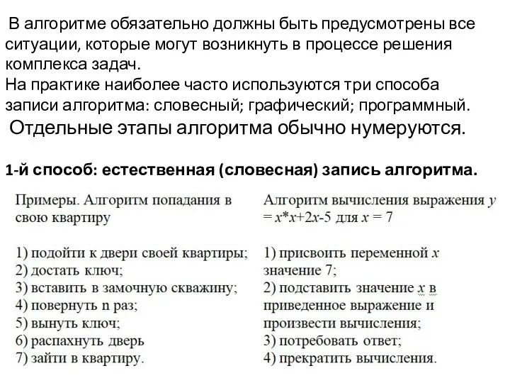 В алгоритме обязательно должны быть предусмотрены все ситуации, которые могут