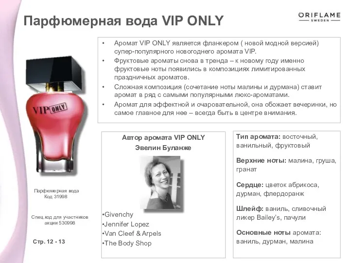 Аромат VIP ONLY является фланкером ( новой модной версией) супер-популярного новогоднего аромата VIP.