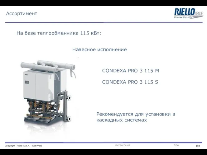 Ассортимент На базе теплообменника 115 кВт: Навесное исполнение СONDEXA PRO