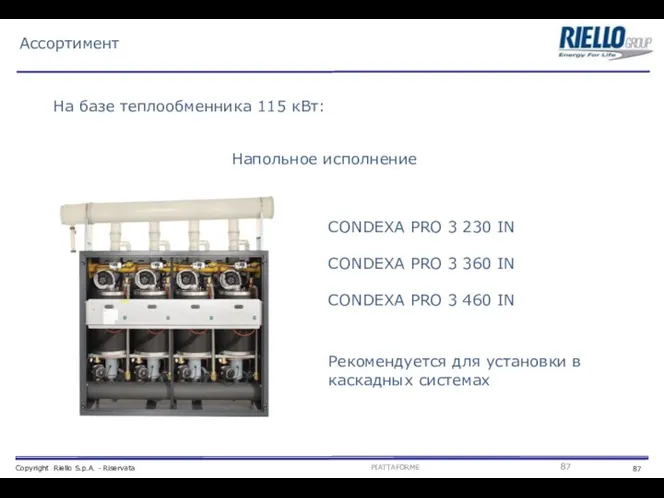 Ассортимент На базе теплообменника 115 кВт: Напольное исполнение СONDEXA PRO