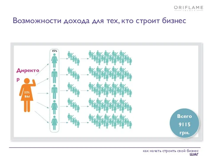 22% ВЫ Директор Возможности дохода для тех, кто строит бизнес Всего 9115 грн. 15%