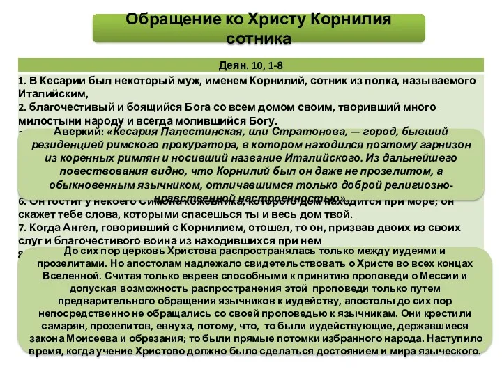 Обращение ко Христу Корнилия сотника До сих пор церковь Христова