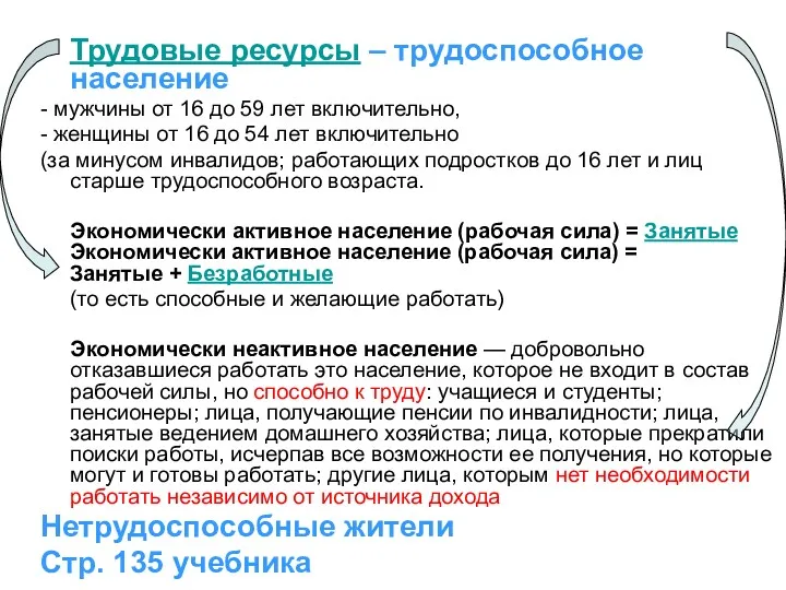 Трудовые ресурсы – трудоспособное население - мужчины от 16 до