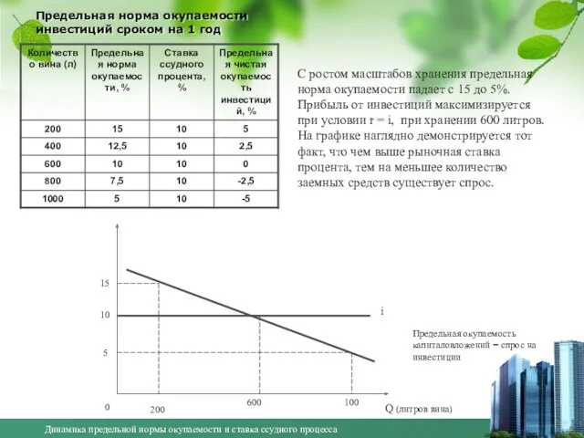 Предельная норма окупаемости инвестиций сроком на 1 год С ростом