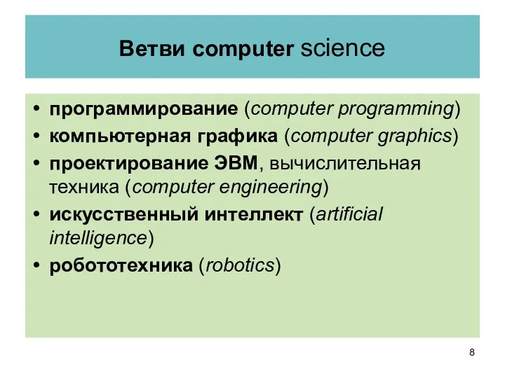 Ветви computer science программирование (computer programming) компьютерная графика (computer graphics)