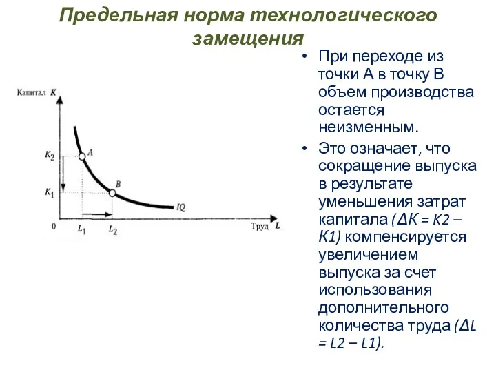 Предельная норма технологического замещения При переходе из точки А в