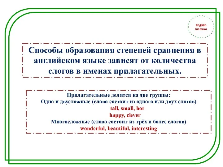 English Grammar Способы образования степеней сравнения в английском языке зависят