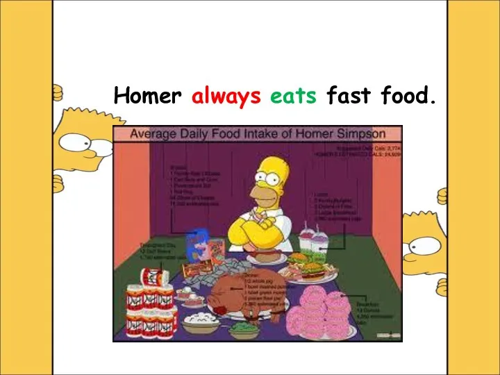 Homer always eats fast food.