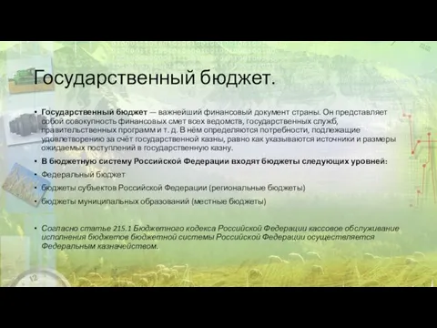 Государственный бюджет. Государственный бюджет — важнейший финансовый документ страны. Он