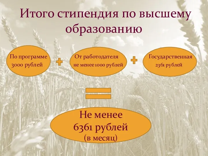 Итого стипендия по высшему образованию По программе От работодателя Государственная