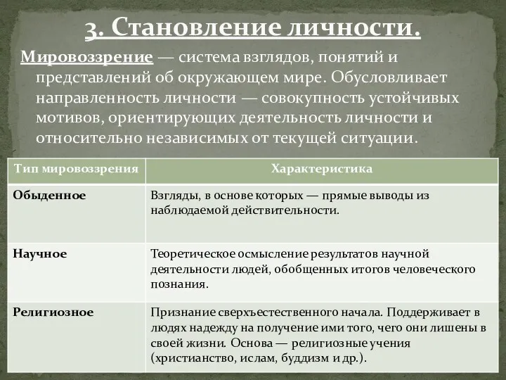 Мировоззрение — система взглядов, понятий и представлений об окружающем мире.