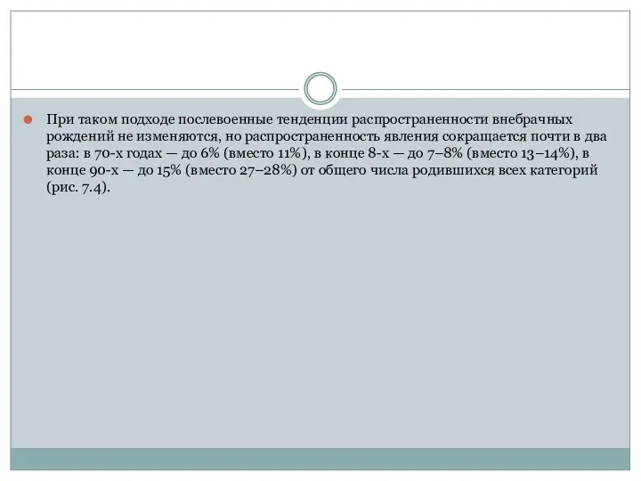 При таком подходе послевоенные тенденции распространенности внебрачных рождений не изменяются,