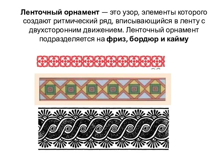 Ленточный орнамент — это узор, элементы которого создают ритмический ряд,