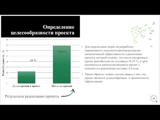 Определение целесообразности проекта Таким образом, можно сделать вывод о том, что проект является