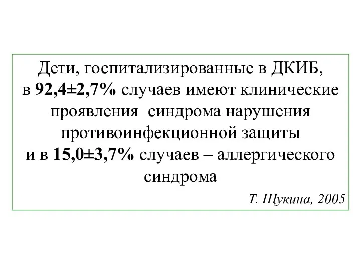 Дети, госпитализированные в ДКИБ, в 92,4±2,7% случаев имеют клинические проявления