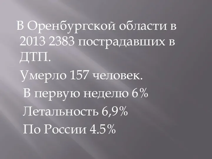 В Оренбургской области в 2013 2383 пострадавших в ДТП. Умерло