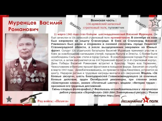 11 марта 1942 года стал бойцом шестнадцатилетний Василий Муренцев. Он
