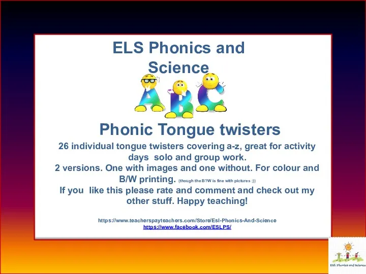 ELS Phonics and Science. Phonic Tongue twisters