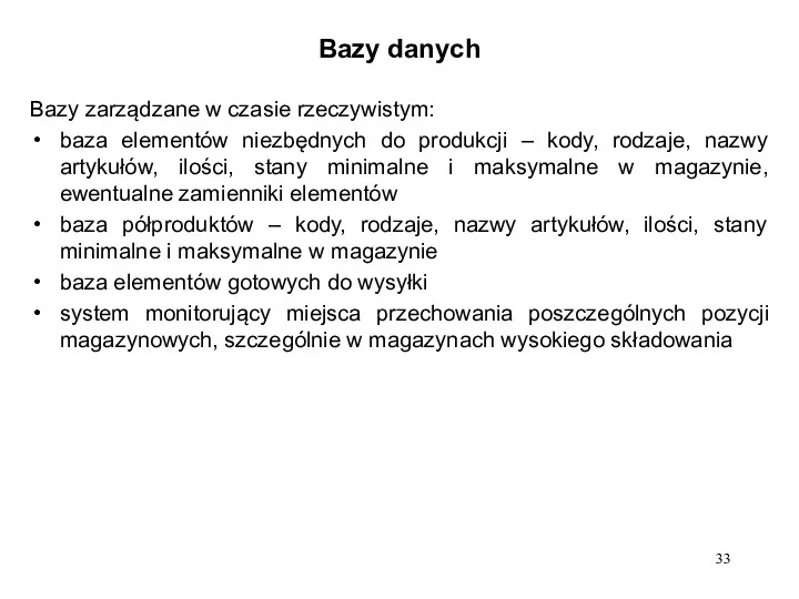 Bazy danych Bazy zarządzane w czasie rzeczywistym: baza elementów niezbędnych