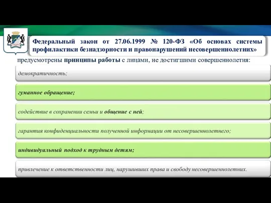 предусмотрены принципы работы с лицами, не достигшими совершеннолетия: Федеральный закон