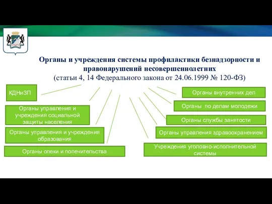 Органы и учреждения системы профилактики безнадзорности и правонарушений несовершеннолетних (статьи